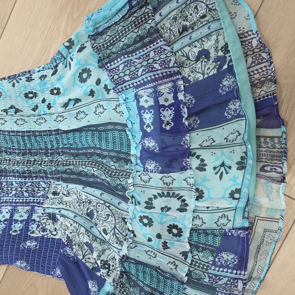 Blue Patchwork Halter Smocked Ruffled Mini Dress - image 5